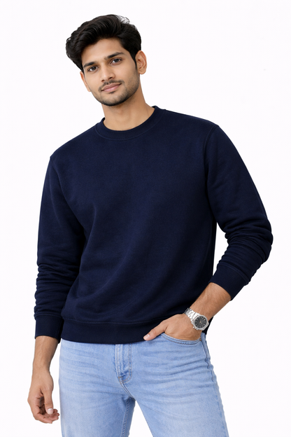 Navy Blue Premium Cotton Crewneck Sweatshirt for Men & Women | Winter Wear | Soft & Comfortable
