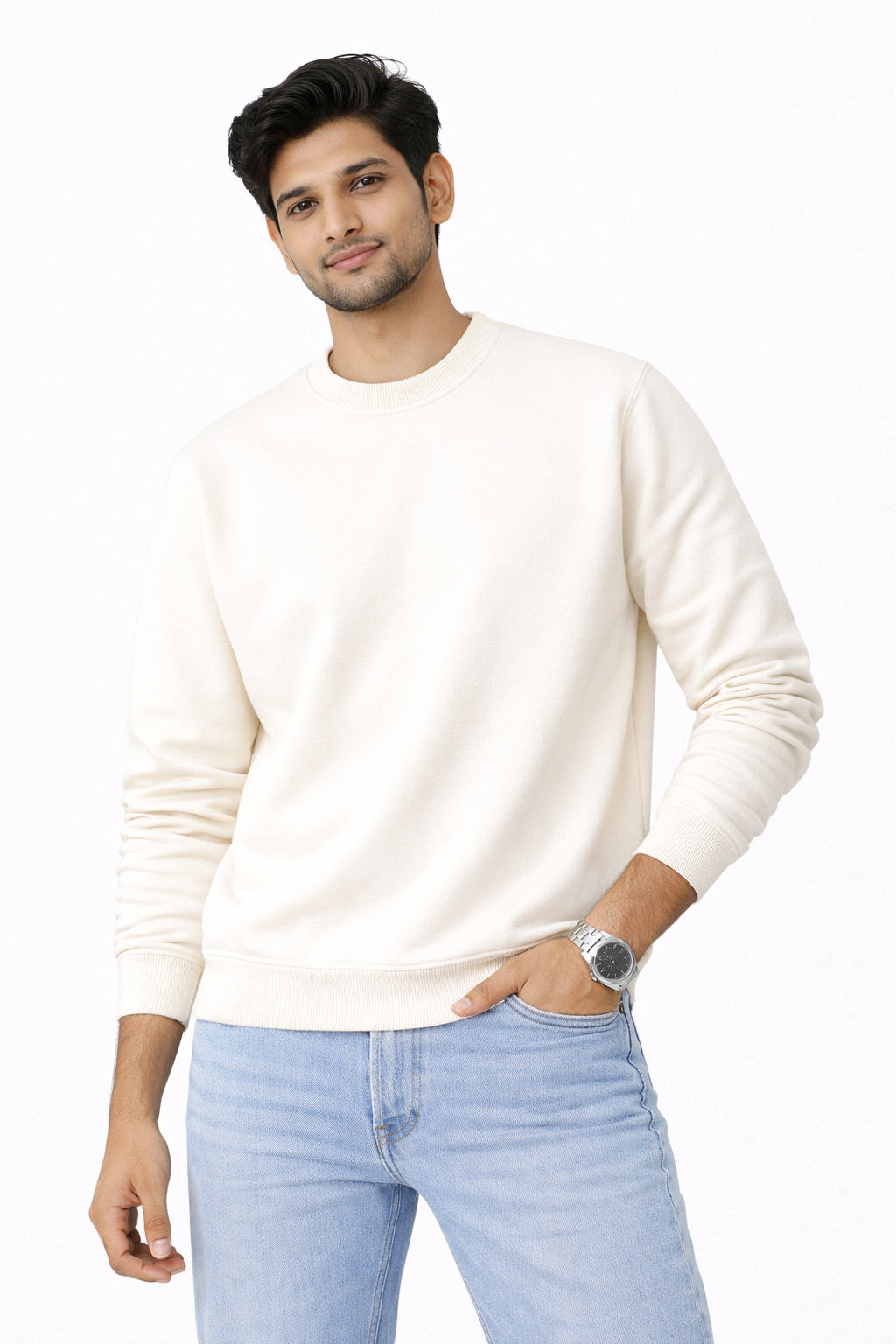 Off White Premium Cotton Crewneck Sweatshirt for Men & Women | Winter Wear | Soft & Comfortable