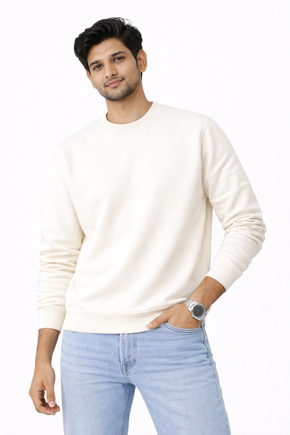 Off White Premium Cotton Crewneck Sweatshirt for Men & Women | Winter Wear | Soft & Comfortable