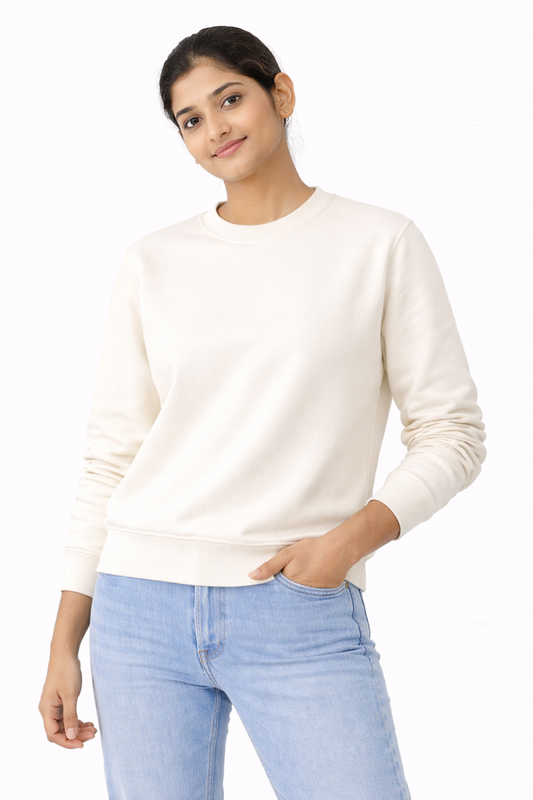 Off White Premium Cotton Crewneck Sweatshirt for Men & Women | Winter Wear | Soft & Comfortable