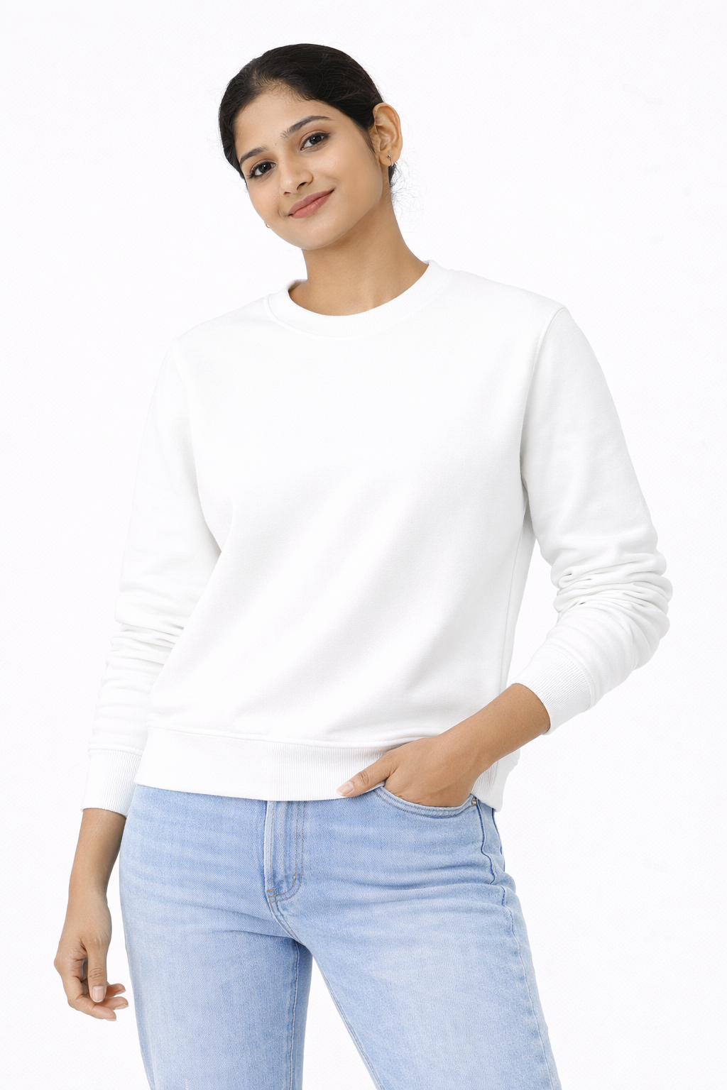 White Premium Cotton Crewneck Sweatshirt for Men & Women | Winter Wear | Soft & Comfortable