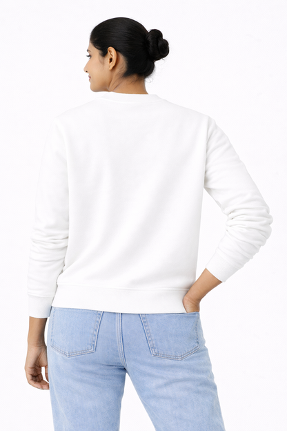White Premium Cotton Crewneck Sweatshirt for Men & Women | Winter Wear | Soft & Comfortable