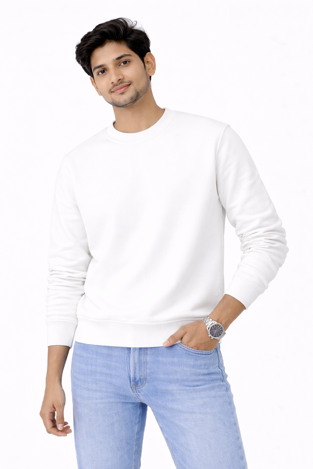 White Premium Cotton Crewneck Sweatshirt for Men & Women | Winter Wear | Soft & Comfortable