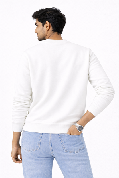 White Premium Cotton Crewneck Sweatshirt for Men & Women | Winter Wear | Soft & Comfortable