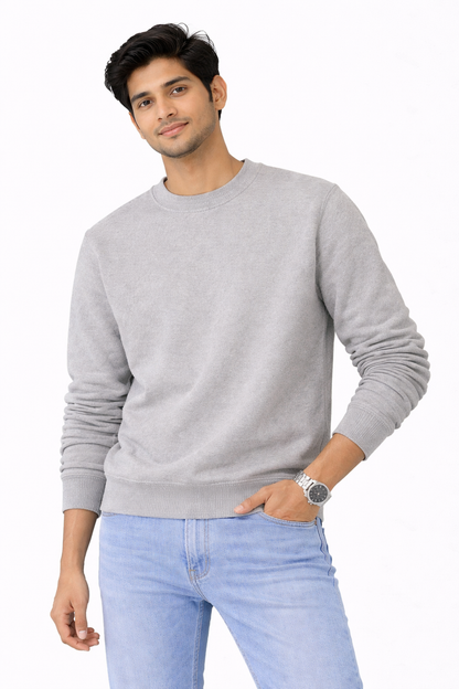 Grey Premium Cotton Crewneck Sweatshirt for Men & Women | Winter Wear | Soft & Comfortable