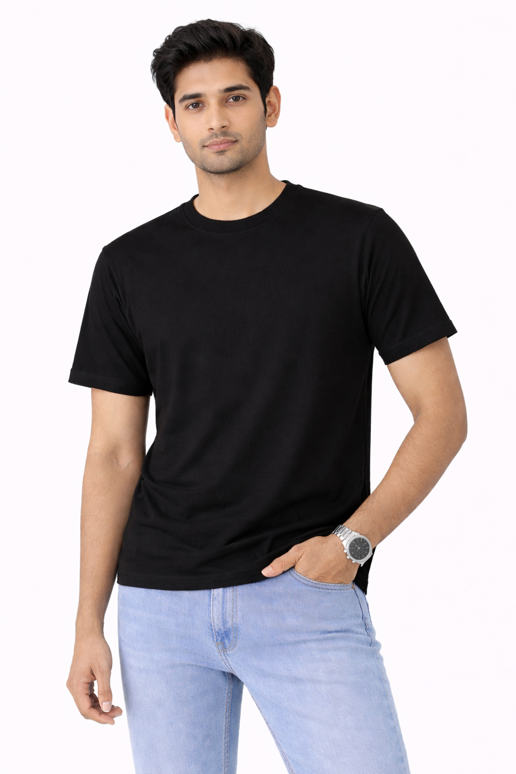 Black Bio-Washed 100% Cotton Super Combed T-Shirt (180 GSM) | Premium Quality | Soft & Breathable