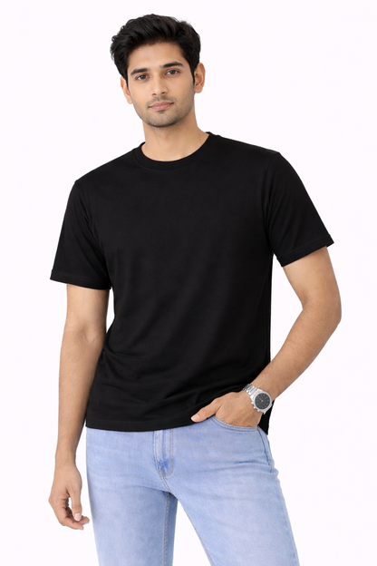 Black Bio-Washed 100% Cotton Super Combed T-Shirt (180 GSM) | Premium Quality | Soft & Breathable