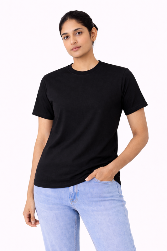 Black Bio-Washed 100% Cotton Super Combed T-Shirt (180 GSM) | Premium Quality | Soft & Breathable