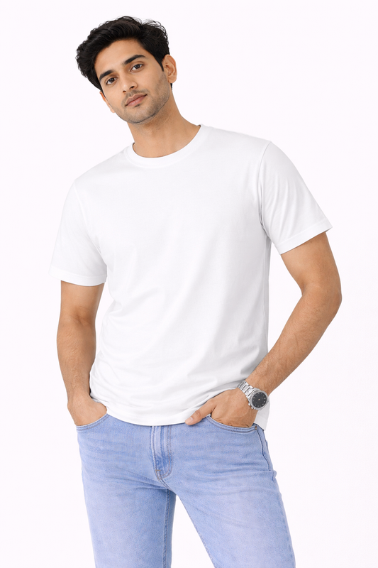 White Bio-Washed 100% Cotton Super Combed T-Shirt (180 GSM) | Premium Quality | Soft & Breathable