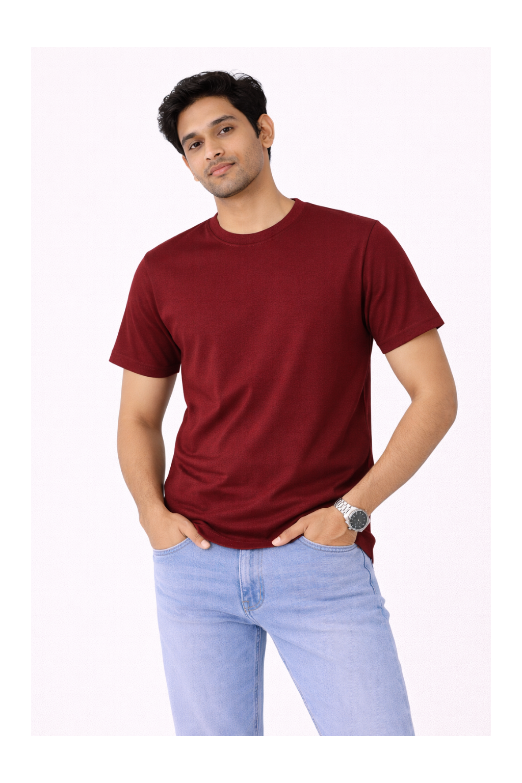 Maroon Bio-Washed 100% Cotton Super Combed T-Shirt (180 GSM)
