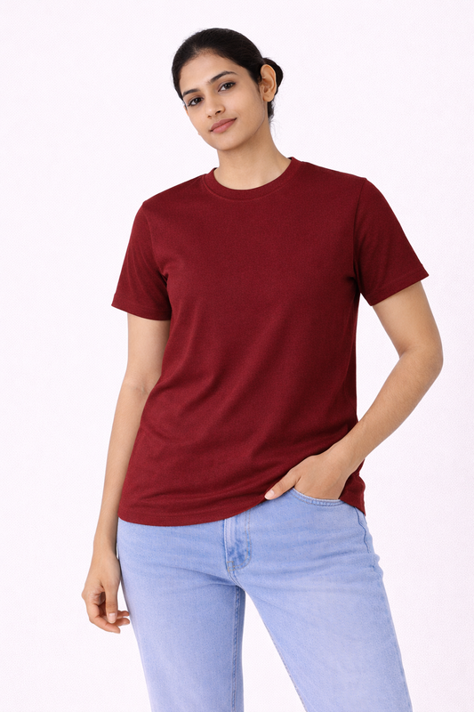 Maroon Bio-Washed 100% Cotton Super Combed T-Shirt (180 GSM) | Premium Quality | Soft & Breathable