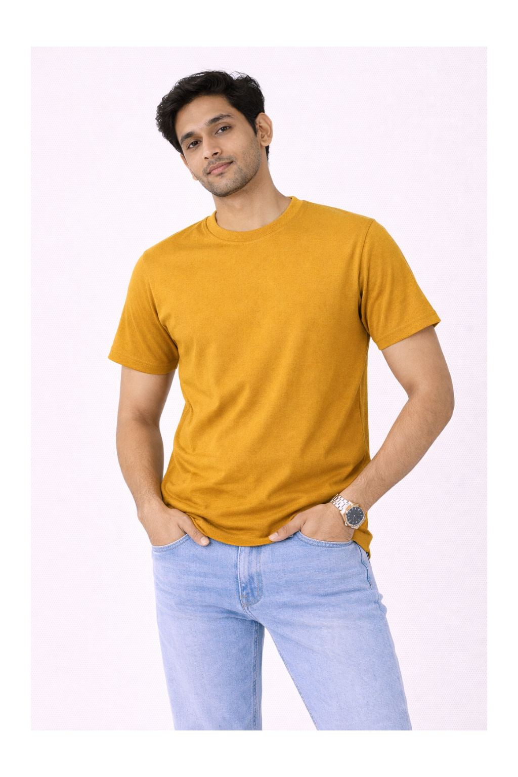 Mustard Yellow Bio-Washed 100% Cotton Super Combed T-Shirt (180 GSM)