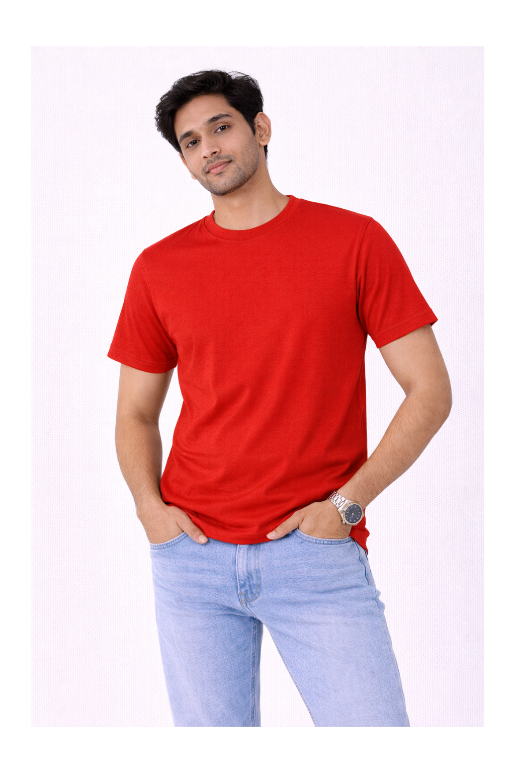 Red Bio-Washed 100% Cotton Super Combed T-Shirt (180 GSM)