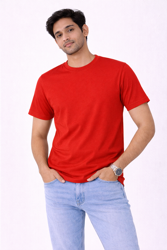 Red Bio-Washed 100% Cotton Super Combed T-Shirt (180 GSM) | Premium Quality | Soft & Breathable