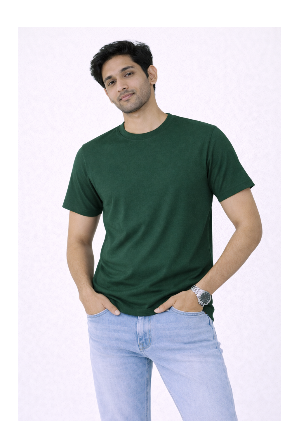 Bottle Green Bio-Washed 100% Cotton Super Combed T-Shirt (180 GSM)