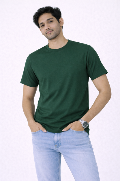 Bottle Green Bio-Washed 100% Cotton Super Combed T-Shirt (180 GSM) | Premium Quality | Soft & Breathable