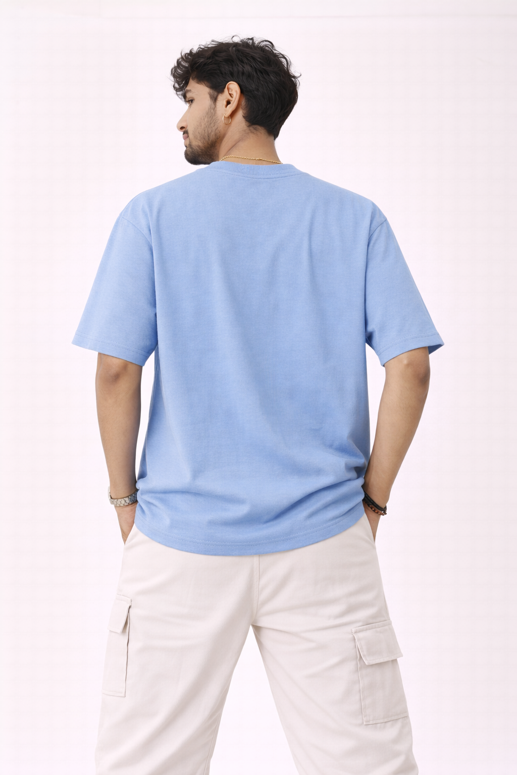 Powder Blue Oversized T-Shirt for Men | 240 GSM Premium French Terry Cotton | Streetwear Drop Shoulder Tee