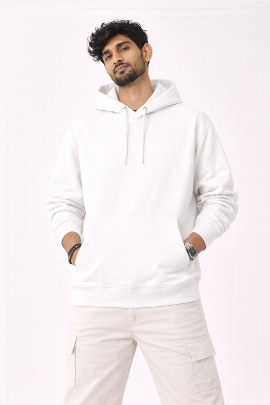 320 GSM Premium Cotton Brushed Loop knit Hoodie | 88% Cotton 12% Polyester | Soft Winter Wear - White