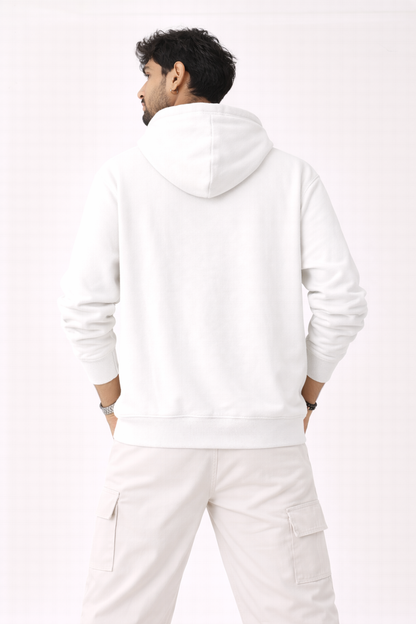 320 GSM Premium Cotton Brushed Loop knit Hoodie | 88% Cotton 12% Polyester | Soft Winter Wear - White