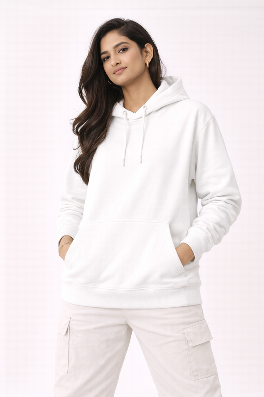 320 GSM Premium Cotton Brushed Loop knit Hoodie | 88% Cotton 12% Polyester | Soft Winter Wear- White