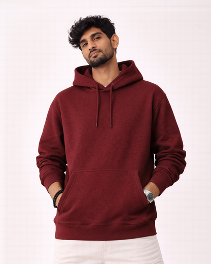 320 GSM Premium Cotton Brushed Loopknit Hoodie | 88% Cotton 12% Polyester | Soft Winter Wear - Maroon