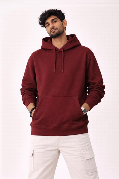 320 GSM Premium Cotton Brushed Loopknit Hoodie | 88% Cotton 12% Polyester | Soft Winter Wear - Maroon