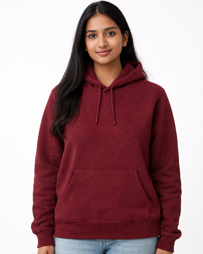 320 GSM Premium Cotton Brushed Loopknit Hoodie | 88% Cotton 12% Polyester | Soft Winter Wear - Maroon