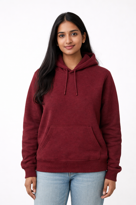320 GSM Premium Cotton Brushed Loopknit Hoodie | 88% Cotton 12% Polyester | Soft Winter Wear - Maroon