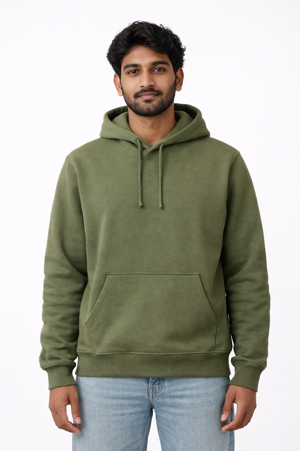320 GSM Premium Cotton Brushed Loopknit Hoodie | 88% Cotton 12% Polyester | Soft Winter Wear - Army Green