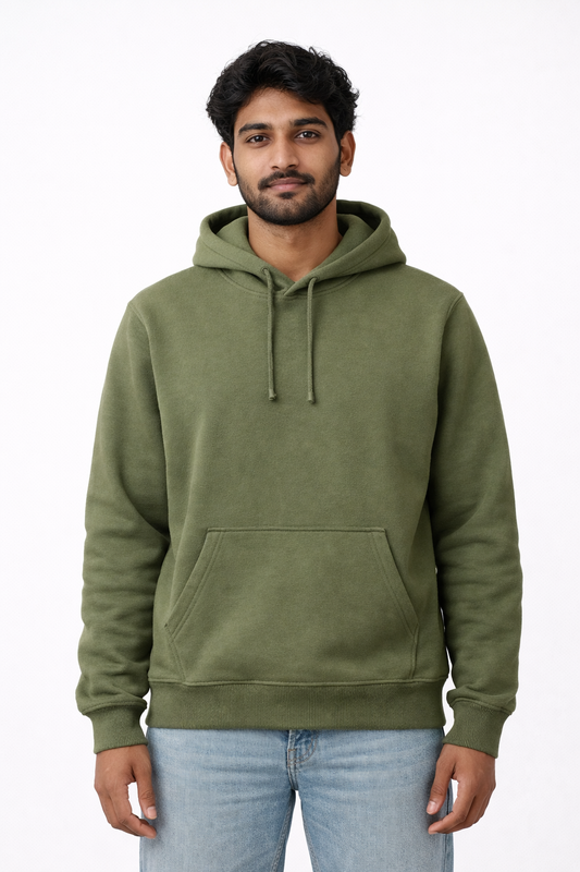 320 GSM Premium Cotton Brushed Loopknit Hoodie | 88% Cotton 12% Polyester | Soft Winter Wear - Army Green