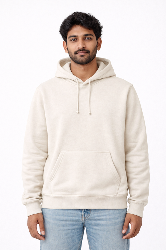 320 GSM Premium Cotton Brushed Loopknit Hoodie | 88% Cotton 12% Polyester | Soft Winter Wear - Off White