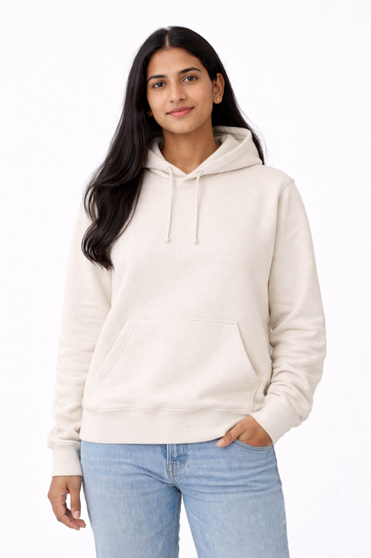 320 GSM Premium Cotton Brushed Loopknit Hoodie | 88% Cotton 12% Polyester | Soft Winter Wear - Off White