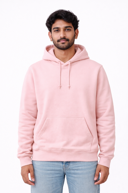 320 GSM Premium Cotton Brushed Loopknit Hoodie | 88% Cotton 12% Polyester | Soft Winter Wear - Baby Pink