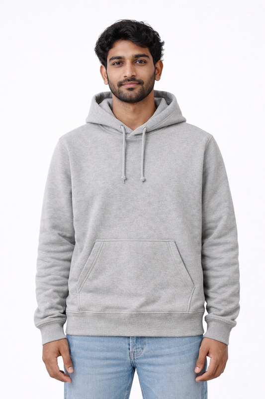 320 GSM Premium Cotton Brushed Loopknit Hoodie | 88% Cotton 12% Polyester | Soft Winter Wear - Grey