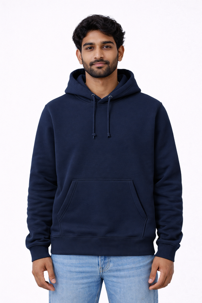 320 GSM Premium Cotton Brushed Loopknit Hoodie | 88% Cotton 12% Polyester | Soft Winter Wear - Navy Blue