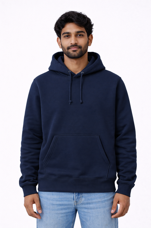 320 GSM Premium Cotton Brushed Loopknit Hoodie | 88% Cotton 12% Polyester | Soft Winter Wear - Navy Blue