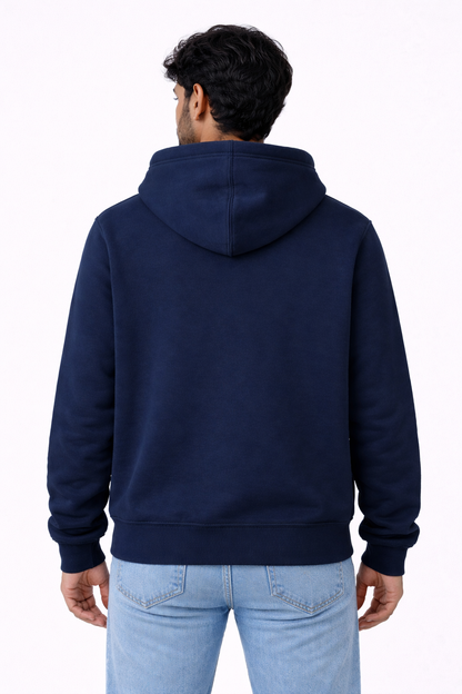 320 GSM Premium Cotton Brushed Loopknit Hoodie | 88% Cotton 12% Polyester | Soft Winter Wear - Navy Blue