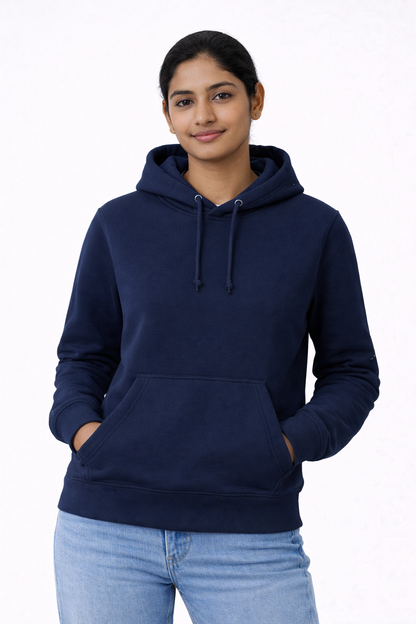 320 GSM Premium Cotton Brushed Loopknit Hoodie | 88% Cotton 12% Polyester | Soft Winter Wear - Navy Blue