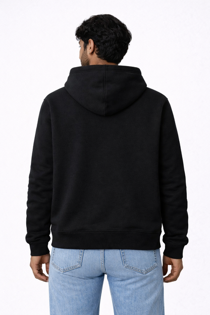 320 GSM Premium Cotton Brushed Loopknit Hoodie | 88% Cotton 12% Polyester | Soft Winter Wear - Black