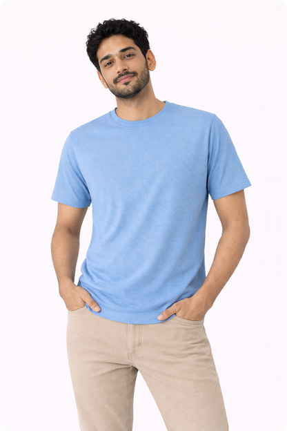 Sky Blue Bio-Washed 100% Cotton Super Combed T-Shirt (180 GSM) | Premium Quality | Soft & Breathable