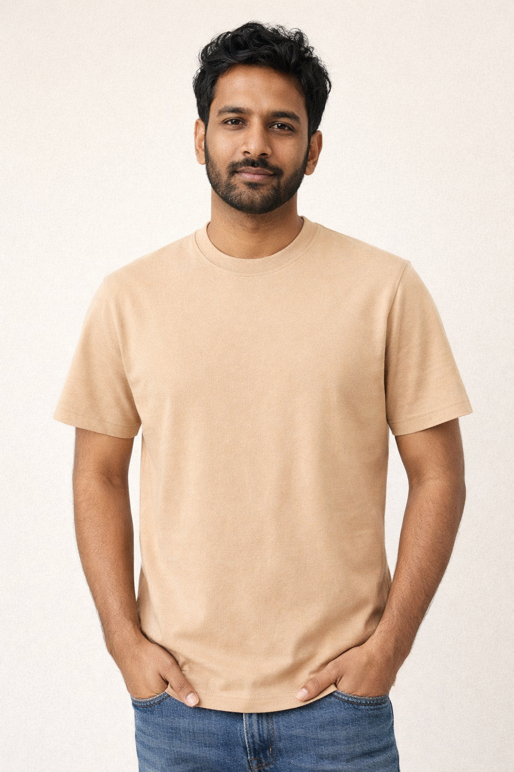 Biege Bio-Washed 100% Cotton Super Combed T-Shirt (180 GSM) | Premium Quality | Soft & Breathable