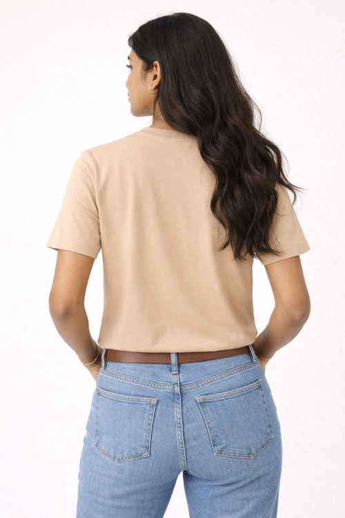 Beige Bio-Washed 100% Cotton Super Combed T-Shirt (180 GSM)