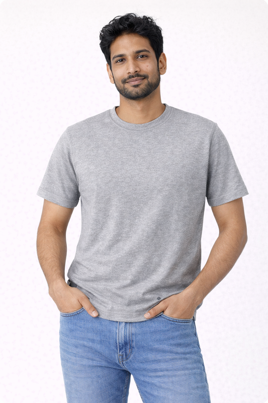 Grey Bio-Washed 100% Cotton Super Combed T-Shirt (180 GSM) | Premium Quality | Soft & Breathable