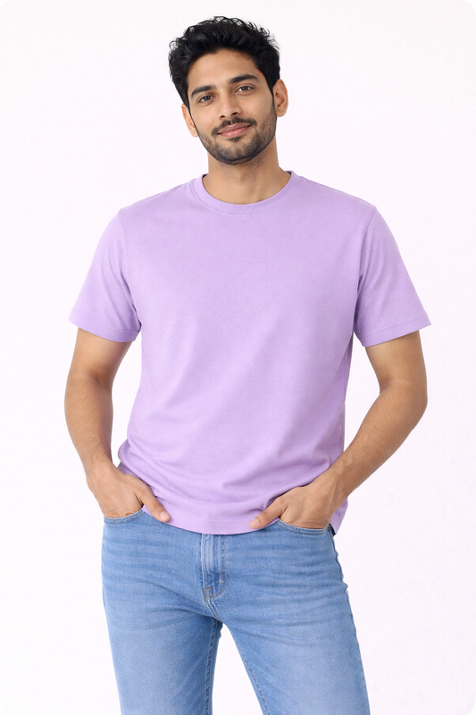 Lavender Bio-Washed 100% Cotton Super Combed T-Shirt (180 GSM) | Premium Quality | Soft & Breathable