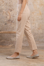 Beige Premium Cotton Ankle-Length Pants — Elegant Straight Fit Daily Wear