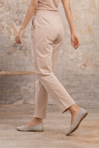 Beige Premium Cotton Ankle-Length Pants — Elegant Straight Fit Daily Wear