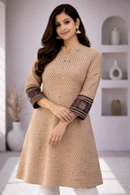 Cotton Ajrakh Vegetable Dyed One Piece Kurti with Side Pocket