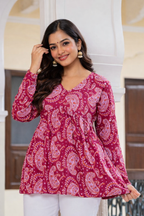 Magenta Paisley Printed Cotton Tunic Top