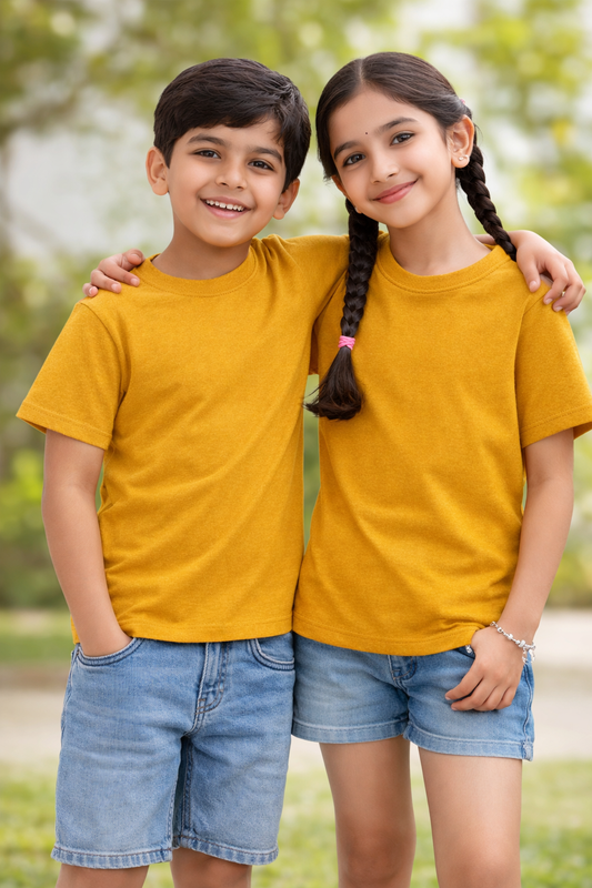 Kids Premium Cotton T-Shirt – 180 GSM Super Combed | Soft, Durable & Everyday Comfort - Mustard Yellow