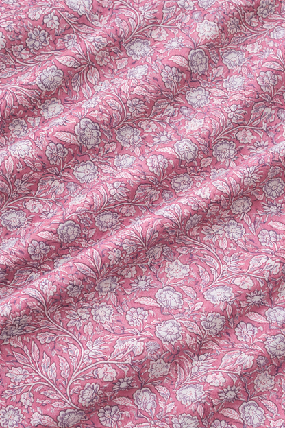 Pink Floral Cotton Blend Kurta Set for Women